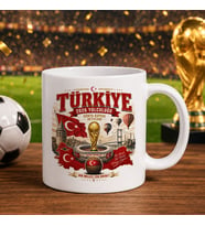 BK Gift Türkiye Taraftar Temalı Dünya Futbol Kupası Tasarımlı Beyaz Kupa Bardak-1 Tek Yürek Milli Takım Ruhu