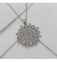 Gümüş Beyaz Taşlı Yaşam Çiçeği Kolye 925 Ayar