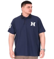 Mode XL Büyük Beden Erkek T-Shirt Polo Yaka H BROUDED U25312 İndigo