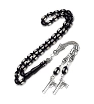 Erkek 7x11mm Siyah Sürmeli Toz Kehribar Tesbih (Çok Renkli)