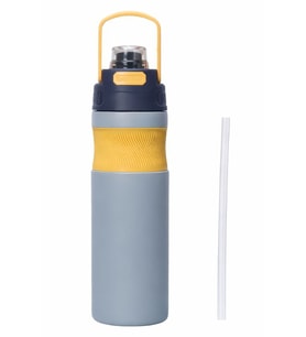 316 L Çelik Gri 580 ml Pipetli ve Kulplu Matara Suluk cin844