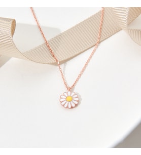 925 Ayar Rose Kaplama Mineli Papatya Gümüş Kolye