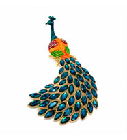 Kristal Taşlı Metal Tavus Kuşu Biblo 18x10 cm Dekoratif Hediyelik Masa ve Salon Süsü Lüks Ev Dekoru