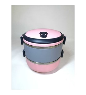 2 Katlı Sefer Tası Yemek Termosu Pudra Pembe Gri