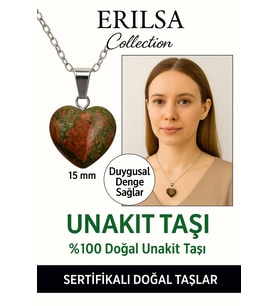 Sertifikalı Kalp Model Mini Unakit Taşı Kolye – Şifa, Denge ve Duygusal Uyum Taşı (Çok Renkli)