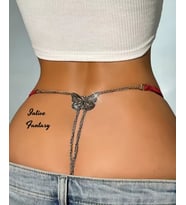 Intive Fantasy Arkası Kelebekli Çift Zincirli Önü Dantelli Ayarlanabilir G-String (Kırmızı)