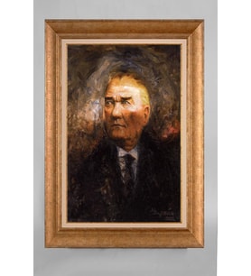 Altın Varaklı Paspartulu Çerçeveli Atatürk Tablo sd761