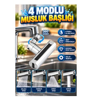 4 Modlu Musluk Başlığı Şelale, Yağmur, Sprey ve Köpük Akış Seçenekli 360° Döner Ergonomik Tasarı