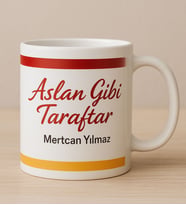 BK Gift Kişiye Özel Sarı Kırmızı Aslan Gibi Taraftar Tasarımlı Beyaz Kupa Bardak-1, Taraftar Hediyesi, Doğum Günü Hediyesi, Arkadaşa Hediye