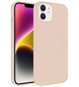 Apple iPhone 12 Kılıf Magsafe Wireless Şarj Özellikli Pastel Renk Silikon Mat Kapak (Pembe)