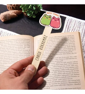 Kişiye Özel Şirin Kurbağalar İsimli Ahşap Kitap Okuma Ayracı