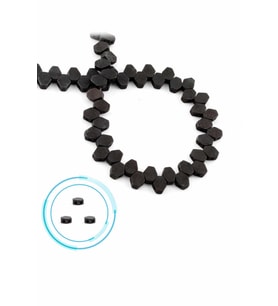 Hematit Doğal Taş Mat Siyah Yassı Altıgen Kesim Çift Delik 8x8mm Dizi [AA]