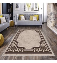 Vizon Kahverengi Çizgi Detaylı Yıkanabilir Kaymaz Taban Leke Tutmaz Modern Salon Halısı ve Yolluk