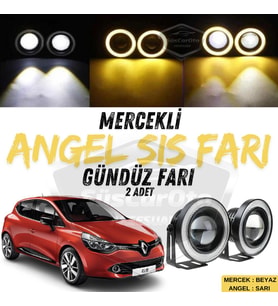 Renault Clio 4 2012-2020 Uyumlu Mercekli Angel Sis Farı Metal 76 mm Sarı Halkalı Gündüz Farı 2 Adet