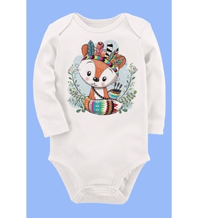 Organik Baskılı Pamuklu Unisex Bebek Body UZUNE149
