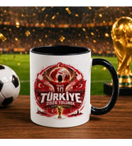 BK Gift Türkiye Taraftar Temalı Dünya Futbol Kupası Tasarımlı Siyah Kupa Bardak-6 Tek Yürek Milli Takım Ruhu