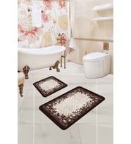 Kahve Deri Görünümlü Banyo Halısı Klozet Paspas Seti BS328