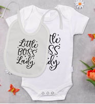 BK Kids Little Boss Lady Tasarımlı Bebek Body Zıbın ve Mama Önlüğü Hediye Seti - Model 1