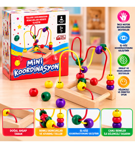 Mini Koordinasyon Oyunu Ahşap Boncuklu Dikkat ve El-Göz Koordinasyon Oyuncağı 3+