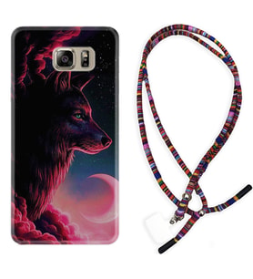 Samsung S7 Edge S20 Fe Plus Ultra S21 S22 Kılıf Boyun Asklı Rasta Silikon Wolf and Moon 1380