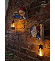 Fenerli Dekoratif Cüce Figürlü Dede ve Nine 2li Set Duvar ve Kapı Lambası–LED Işıklı (Renk Seçeneği) (Mavi)