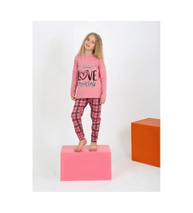 Kız Çocuk Uzun Kollu %100 Pamuklu Düğmeli Pijama Takımı 6/9 Yaş (Pembe)