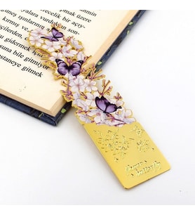 Sakura Çiçekleri ve Kelebekler Altın Rengi Metal Kitap Ayracı Ayraç AY107