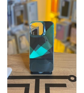 iPhone 16 Pro Max Uyumlu Kristal Görünümlü Geometrik Desenli Parlak Kılıf (Koyu Yeşil)