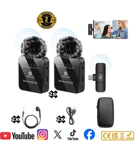 2’li Kablosuz Yaka Mikrofonu Type-C & Lightning Uyumlu, DSP Gürültü Azaltma, Android iPhone Canlı Ya