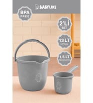 Çocuklar için 2'li Banyo Seti- Kulplu Kova & Oluklu Maşrapa Gri