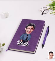 BK Gift Kişiye Özel Erkek Polis Karikatürlü Mor Termo Deri Defter Kalem Seti Model 3