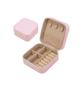Mini Takı Kutusu, 4 Bölmeli, Fileli, Fermuarlı, 10x10x5 cm