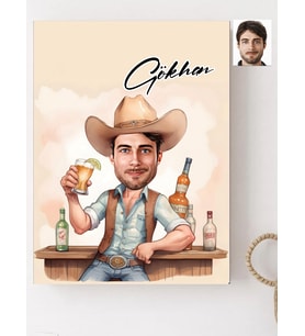 Kişiye Özel Kovboy Erkek Karikatür Baskılı Ahşap Tablo 30x40