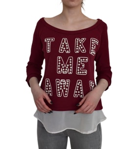 Kadın Boncuk İşli Kayık Yaka Sweat BRG-37415 (Bordo)