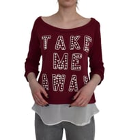 Kadın Boncuk İşli Kayık Yaka Sweat BRG-37415 (Bordo)