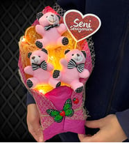 Led Işıklı Seni Seviyorum Pembe Ayıcıklı Büyük Boy Peluş Ayıcık Buketi (Model 4)
