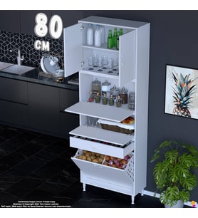 Eliusta Zümra 80 cm Beyaz Fırın Dolabı Patates Soğan Saklama Dolabı Çok Amaçlı Kiler Banyo Dolabı 80x226x32