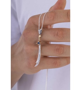 Gümüş Pazarım Safir Taşlı Zülfikar Erkek Gümüş Kolye