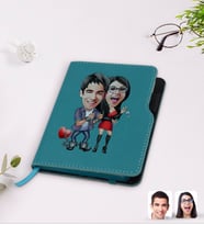 BK Gift Kişiye Özel Sevgililer Karikatürlü Turkuaz Termo Deri Defter-1