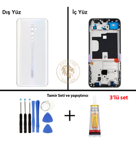 Oppo KASA Reno Z2 Kasa Beyaz Reno Z2 Kasa Beyaz Yapıştırıcı B-7000 Yapıştırıcı Vida Seti Arka Kapak Arka Cam Batarya Kapağı Lazer Kesim Kapak Pil Kapağı Back Cover
