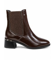 MYFİT SHOES 2902 KADIN HAKİKİ DERİ YANI LASTİKLİ KISA TOPUKLU BOT KAHVE KIRIŞIK RUGAN