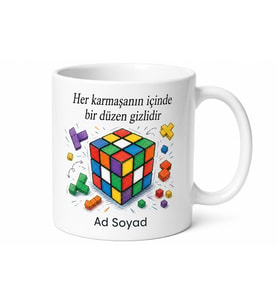 Rubik Küpü Çizimli Karmaşık Sorunları Çözen Zeki Arkadaş Kupası Hediye