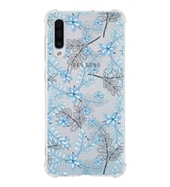 Samsung Galaxy A30s Uyumlu Köşe Korumalı Antişok Kapak Floral Mavi Tasarımlı Şeffaf Kılıf