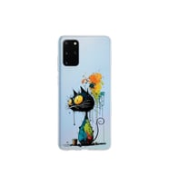 Samsung Galaxy S20 Plus ile Uyumlu Splash Kedi Tasarımlı Şeffaf Silikon Kılıf