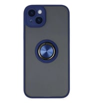 iPhone 14 Kılıf Montreal Yüzüklü Silikon Kapak - Lacivert
