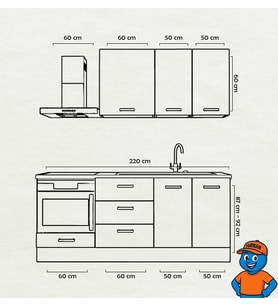 220 cm Mutfak Dolabı  MDF Kapak Tezgah Dahil YRKN220 97 (Beyaz)