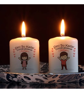 Kişiye Özel Sevgililere Özel Hediyelik 2li Mum Seti