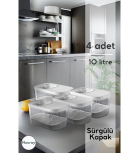 4'lü 10 Litre Sürgülü Kapaklı Erzak ve Deterjan Saklama Kutusu