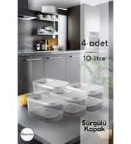 4'lü 10 Litre Sürgülü Kapaklı Erzak ve Deterjan Saklama Kutusu