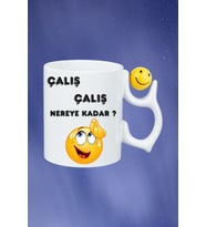 Çalış Çalış Emoji Baskılı Smile Emoji Toplu Kupa Bardak Çay Kahve Fincanı